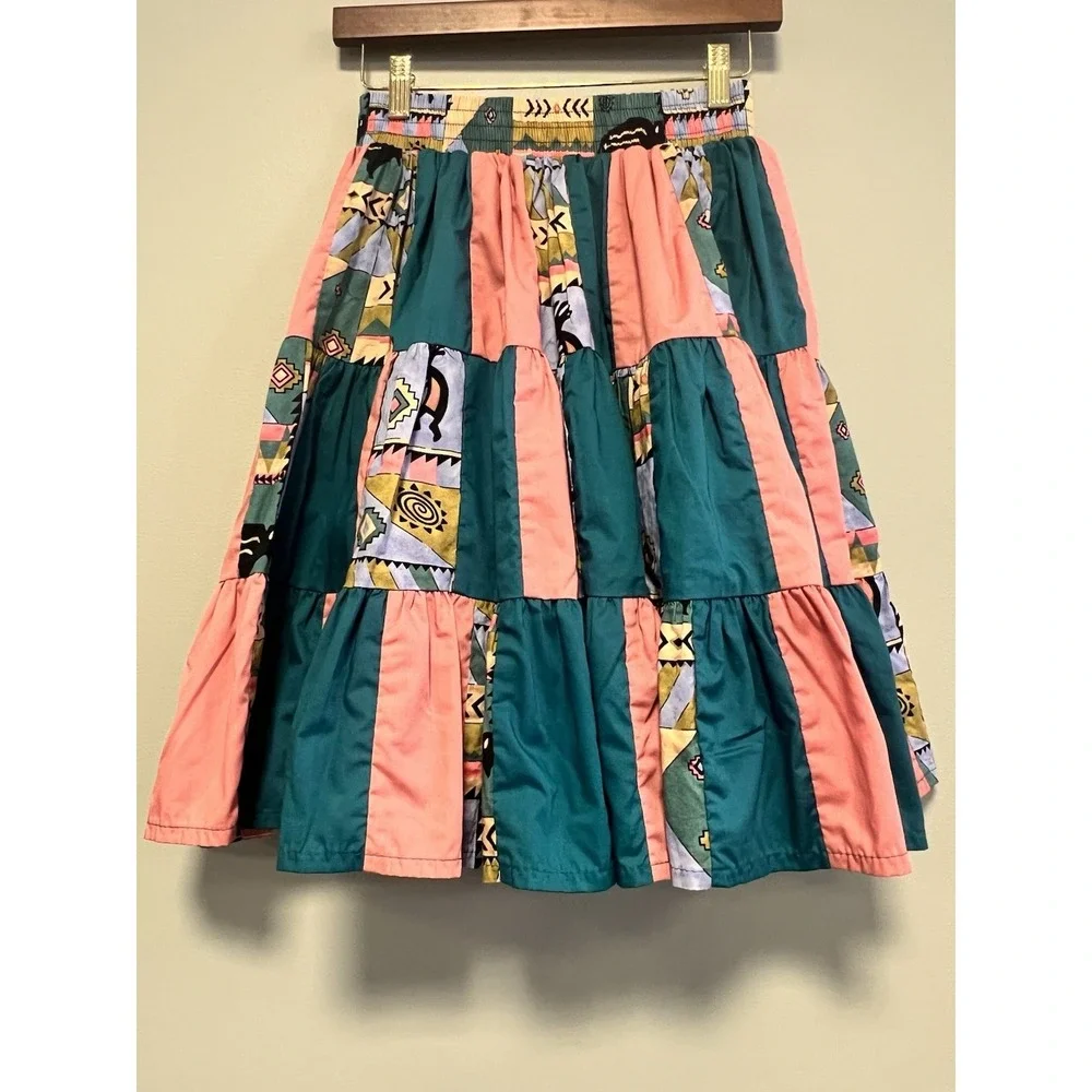 Square Up Dancing Skirt Women's Size Small Teal/Orange‎ Aztec